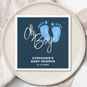 Modern Oh Boy Navy Blue Baby Shower Napkin