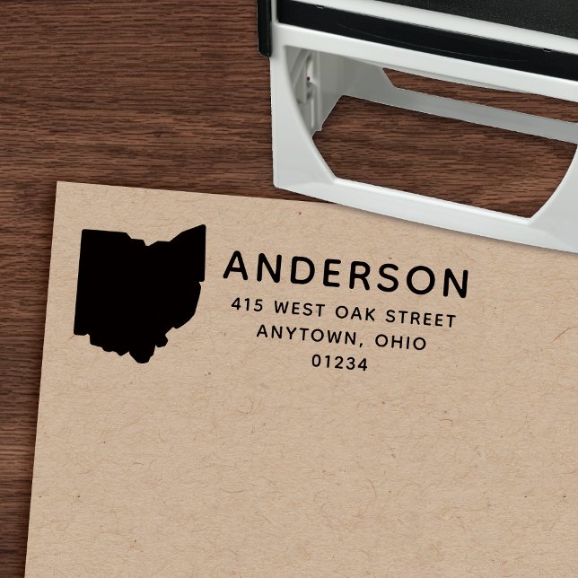 Modern OHIO State Shape Return Address Self-inking Stamp (Creator Uploaded)