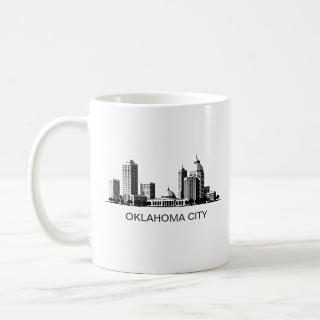 Modern Oklahoma City Stylised Skyline Coffee Mug (Left)
