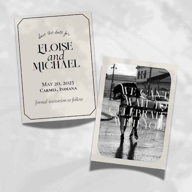 Modern Old Money Typography Wedding Save the Date Invitation (Announce your special day with this Modern Save the Date Card featuring bold arched typography and a)