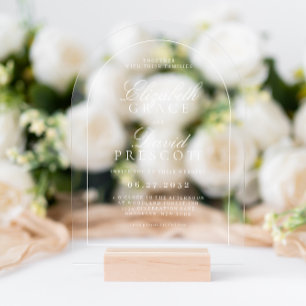 Modern Old Money White Overlay Arch Wedding Acrylic Invitations