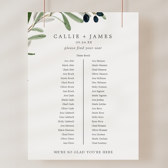 Modern Olive Banquet Table Wedding Seating Chart (Modern Olive Banquet Table Wedding Seating Chart)