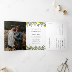 Modern Olive branch All in one wedding Tri-Fold Invitation