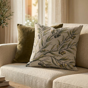 Modern Olive Branch Botanical Sage Green Pattern Cushion