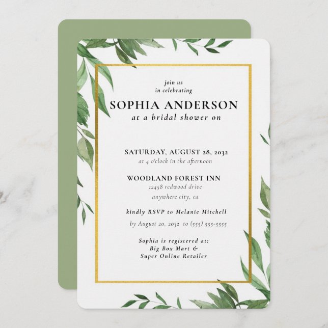 Modern Olive Branch Bridal Shower Invitation (Front/Back)