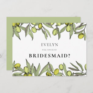 Modern Olive branch Bridesmaid proposal card
