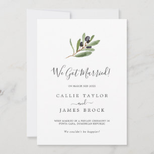 Modern Olive Branch Elopement Announcement