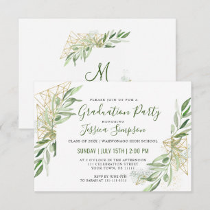 Modern Olive Branch Greenery Graduation Party Invitation