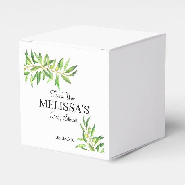 Modern Olive Branch Greenery Thank You Favour Box (Front Side)