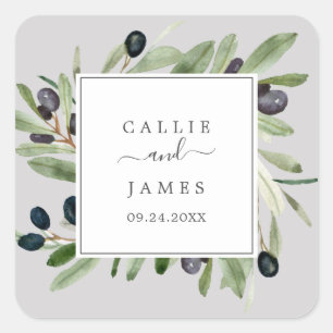Modern Olive Branch   Grey Wedding Envelope Seals
