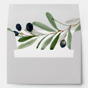Modern Olive Branch   Grey Wedding Invitation Envelope