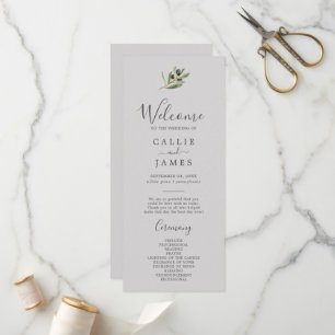 Modern Olive Branch   Grey Wedding Program