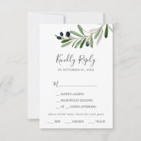 Modern Olive Branch Menu Choice RSVP Card