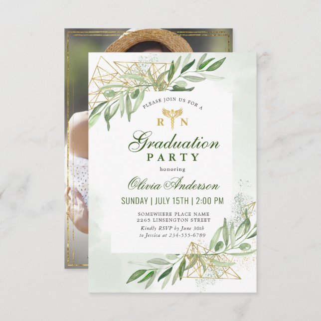 Modern Olive Branch Nursing School Graduation Invitation (Front/Back)