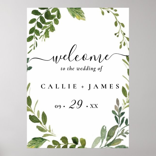 Modern Olive Branch Save Date Poster (Front)