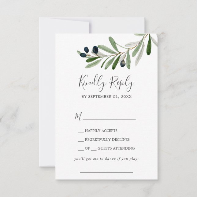 Modern Olive Branch Song Request RSVP Card (Front)