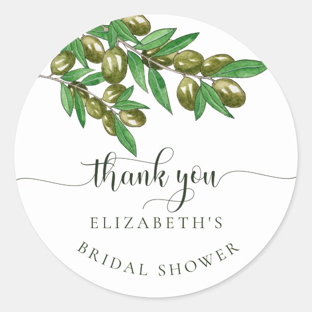 Modern olive branch thank you favour sticker (Front)