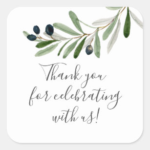 Modern Olive Branch Thank You Square Sticker