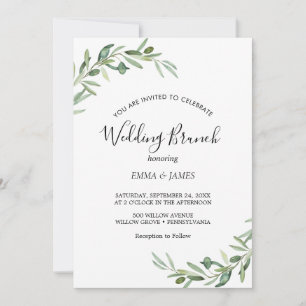 Modern Olive Branch Wedding Brunch Invitation