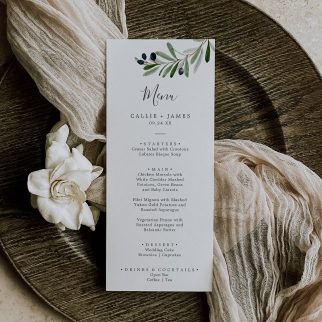 Modern Olive Branch Wedding Dinner Menu (Creator Uploaded)