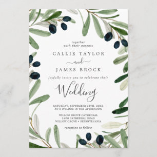 Modern Olive Branch Wedding Invitation