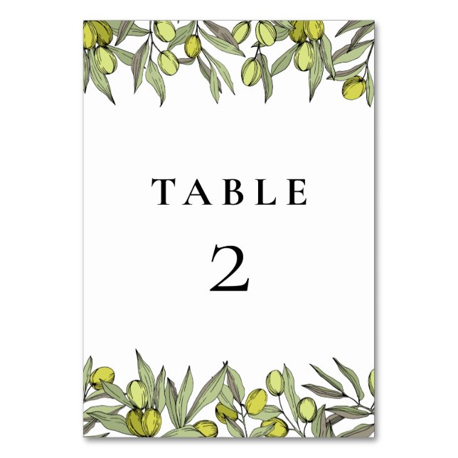 Modern Olive branch wedding Table Number (Front)