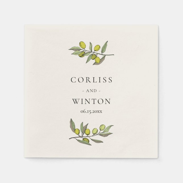 Modern Olive branches wedding Napkin (Front)