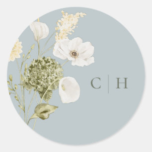 Modern Olive Calla Lily & Orchid Botanical Wedding Classic Round Sticker