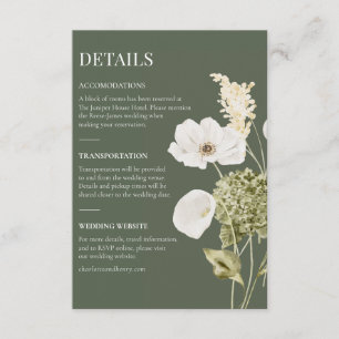 Modern Olive Calla Lily & Orchid Botanical Wedding Enclosure Card
