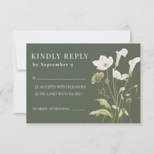 Modern Olive Calla Lily & Orchid Botanical Wedding RSVP Card