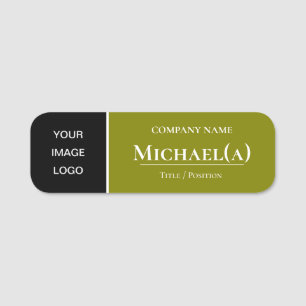 Modern Olive Dark Green & Black: Professional Chic Name Tag