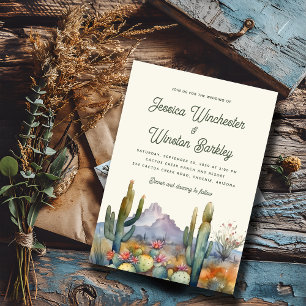 Modern Olive  Desert Cactus Landscape Wedding  Invitation