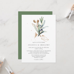 Modern Olive Golden Branch Wedding Invitation