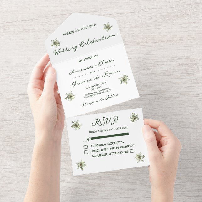 Modern Olive Green All In One Invitation (Tearaway)