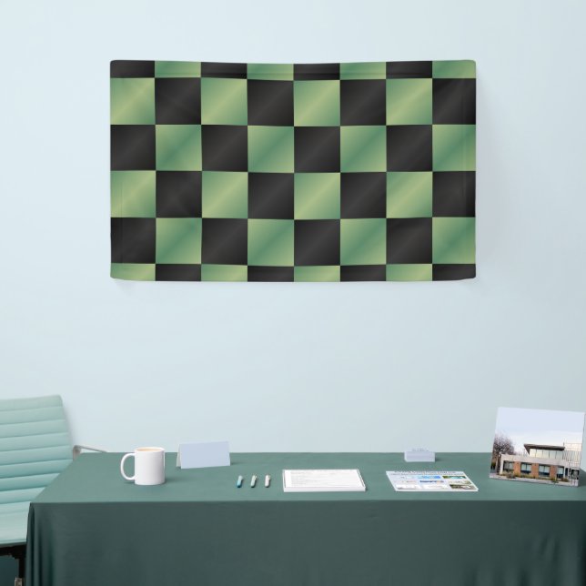 Modern Olive Green Black Gradient Chequered  Banner (Tradeshow)
