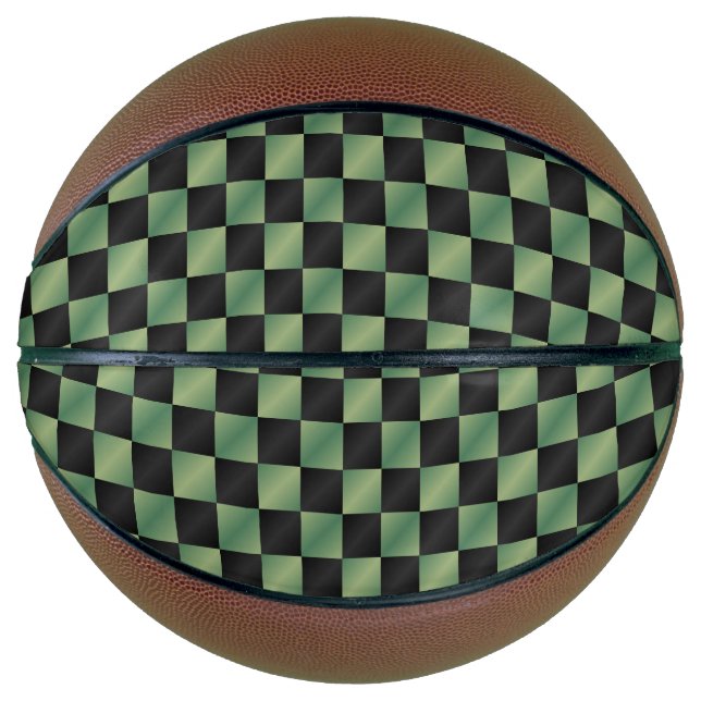 Modern Olive Green Black Gradient Chequered  Basketball (Front)