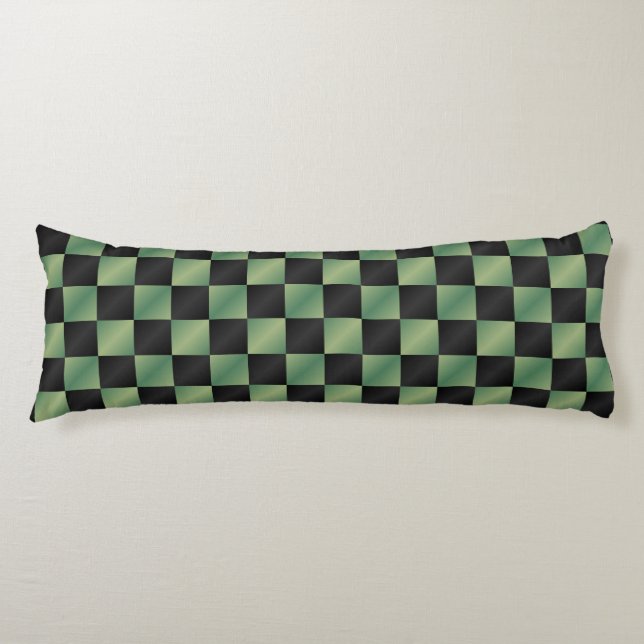 Modern Olive Green Black Gradient Chequered  Body Cushion (Front)
