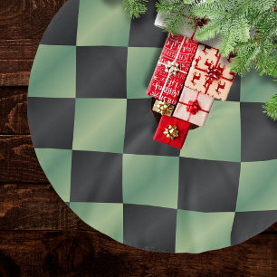 Modern Olive Green Black Gradient Chequered Brushed Polyester Tree Skirt