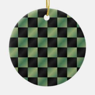 Modern Olive Green Black Gradient Chequered Ceramic Ornament