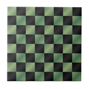 Modern Olive Green Black Gradient Chequered  Ceramic Tile