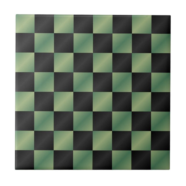Modern Olive Green Black Gradient Chequered  Ceramic Tile (Front)