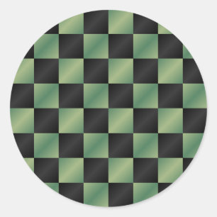 Modern Olive Green Black Gradient Chequered  Classic Round Sticker