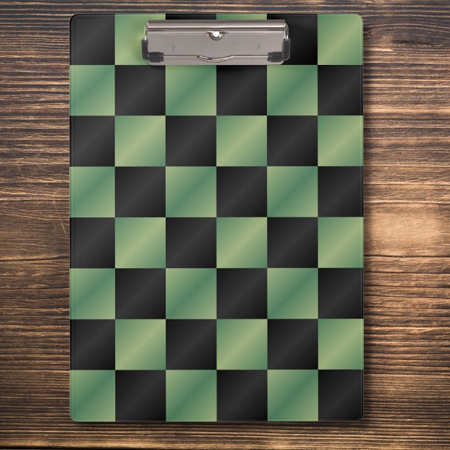 Modern Olive Green Black Gradient Chequered  Clipboard (Creator Uploaded)