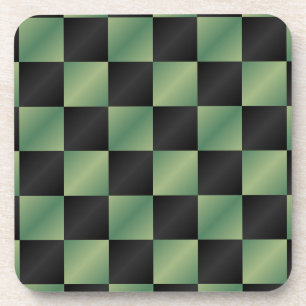 Modern Olive Green Black Gradient Chequered  Coaster
