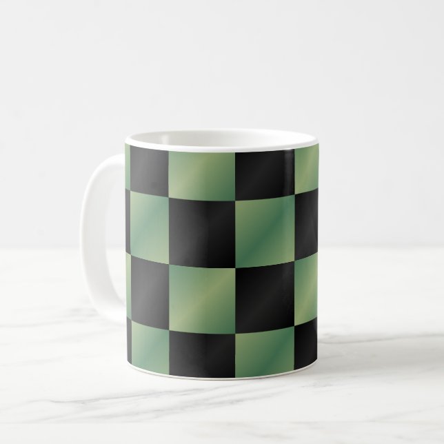 Modern Olive Green Black Gradient Chequered  Coffee Mug (Front Left)
