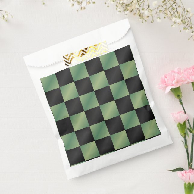 Modern Olive Green Black Gradient Chequered  Favour Bag (Sealed)