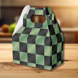 Modern Olive Green Black Gradient Chequered Favour Box