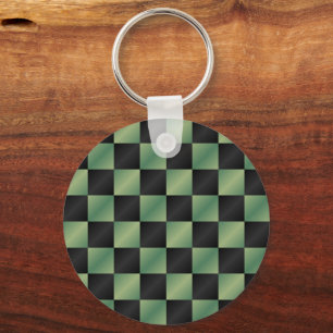 Modern Olive Green Black Gradient Chequered  Key Ring