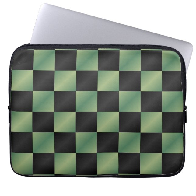 Modern Olive Green Black Gradient Chequered  Laptop Sleeve (Front)
