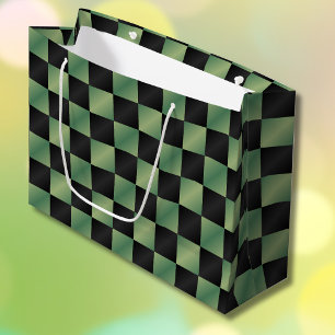 Modern Olive Green Black Gradient Chequered  Large Gift Bag
